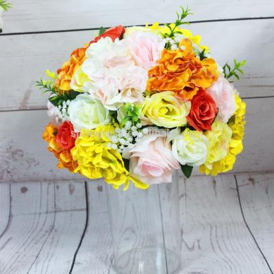 China Flowers only yellow-orange flower ball wholesale ball centerpiece table centerpiece SPR cheap artificial hydrangea flower wall wedding decoration for sale