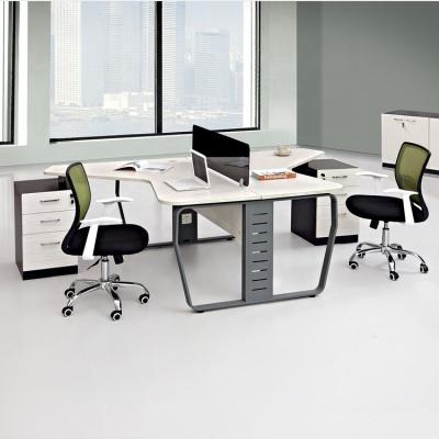 China Factory Directly Sale Adjustable White Plywood Lshape (Height) Office Staff Wooden Table for sale