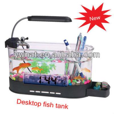 China Small Viable Glass Fish Tank , LED Lamp USB Oval Desktop Fish Tank for sale