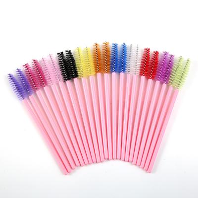 China Beauty Care Make Tools Disposable lash brush with pink handle Lash Spoolie mascara wands For Eyelash Extension for sale