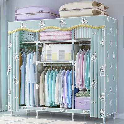 China Cheap Folding Clothes Wardrobe (Other) Polyester Cotton Cloth Wardrobe Portable Detachable Steel Tube Adjustable Wardrobe for sale