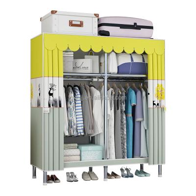 China (Other) 130cm Steel Frame Adjustable Kids Wardrobe With Rabbit Print Heavy Duty Clothes Hanging Portable Cabinet Closet for sale