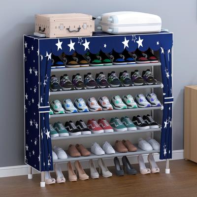 China Portable Shoe Rack (Other) Factory Direct Cloth Covered Adjustable Shoe Rack Multifunctional 5 Layers Storage Shelf for sale