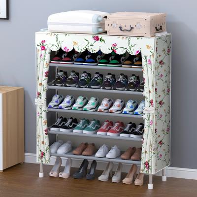 China Portable Shoe Cabinet (Other) China Factory Direct Shoe Tube Oxford Shoe Rack Adjustable Steel Cloth Covered Metal Shelf Low Price for sale