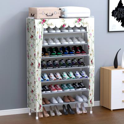 China (Other)Adjustable Cloth Shoe Rack With Steel Frame 7 Row Portable Shoe Cabinet Multifunctional Shoe Rack for sale