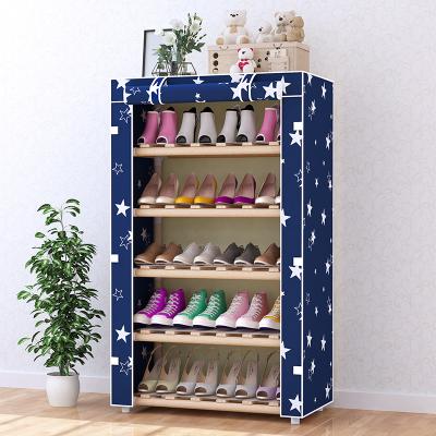 China Dustproof 6 Tier Canvas Shoe Rack Closet Solidwood Adjustable Frame (Other) Dorm Shoes Storage Rack Cloth Shoes Organizer for sale