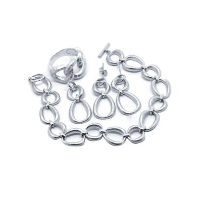 China Hiphop Fashion Hiphop Link Chain Jewelry Set Silver Chain Link Ring Earring Pendant Bracelet for sale