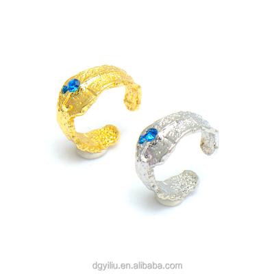 China TRENDY Simple Copper Alloy Minimalist 18k Gold Plated Irregular Blue CZ Texture Ring for sale