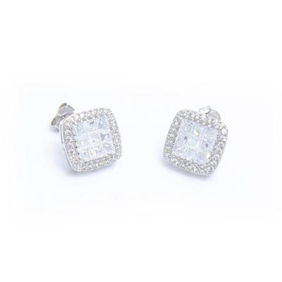 China European Fashion Direct Selling Office/Factory Career 925 Sterling Silver Square Stud Earrings Shiny Zircon Stud Earrings For Girls for sale