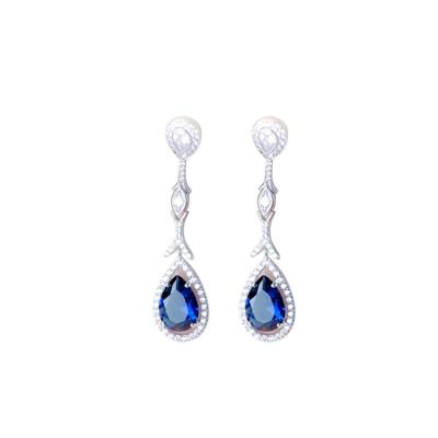 China Wholesale Custom Guandong Sterling Silver FASHION Jewelry Factory 925 Sapphire Drop Earrings, Blue Spinel Teardrop Women Jewelry for sale