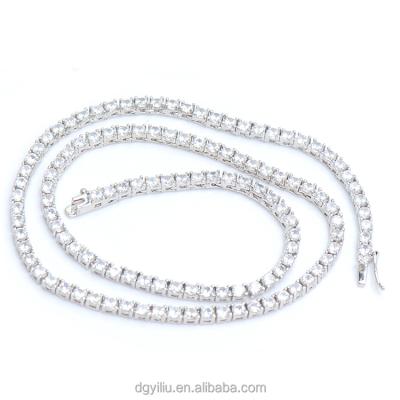 China Hiphop 925 Sliver Tennis Chain Iced Out A.C.A. Hiphop Silver Plated 3mm CZ Diamond Tennis Necklace Jewelry for sale