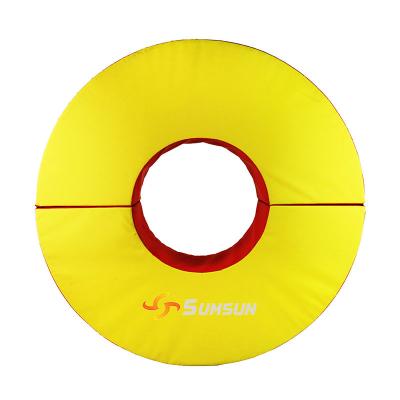 China PU+EPE/XPE Circle Cavity 120x120 Gymnastics Practice Skill Pad Red Yellow Aerobics Sports Round Baby Play Mat for sale