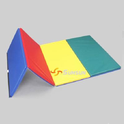 China Blue PVC+EPE/XPE Folding Gymnastics Mat Fitness Aerobics 4 Folding Exercise Yoga Tumbling,Red,Yellow,Green Floor Gym Mat for sale