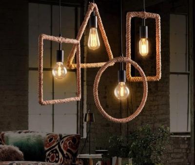 China Industrial Vintage Circle Hemp Rope Iron Pendant Lights American Retro Country Cafe Restaurant Bar Industrial Pendant Lamp for sale