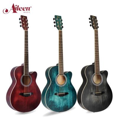 China Wholesale AileenMusic Basswood Plywood Acoustic Guitar Black Blue Red Handcrafted Skinned (AF-H00LC) for sale