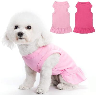 China Stocked Wholesale Pet Clothes Simple Custom Made Summer Dog Shirt Skirt White Print Dog Dress for sale