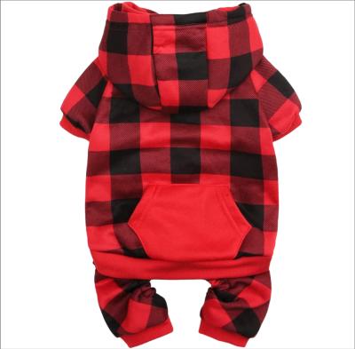 China Custom Sustainable Plaid Design Polyester Plush Inside Winter Warm Dog Clothes Hoodie With Pocket for sale