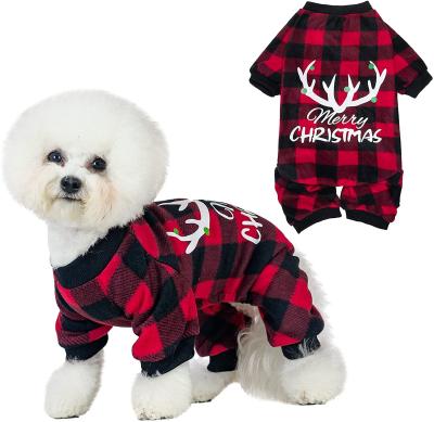 China Factory Sustainable Plaid Custom Soft Fleece Winter Warm Dog Clothes Christmas Dog Pajamas for sale