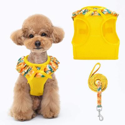 China Top Quality Viable Bowknot Flower Print Mesh Breathable Cute Air Customized Lovely Adjustable Pet Harness Set for sale