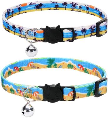 China Hawaii Style Summer DETACHED Beach Print Soft Polyester Pretty Cat Breakaway Collars With Bell for sale