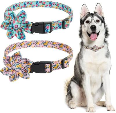 China Custom Quick Release Safety Buckle Flower Print Adjustable Luxury Dog Collar With Bow Tie for sale