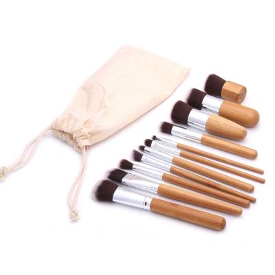 China Angular Blush Makeup 11Pcs Blending Eyeshadow Brush Bamboo Foundation Blush Cosmetics Brush for sale