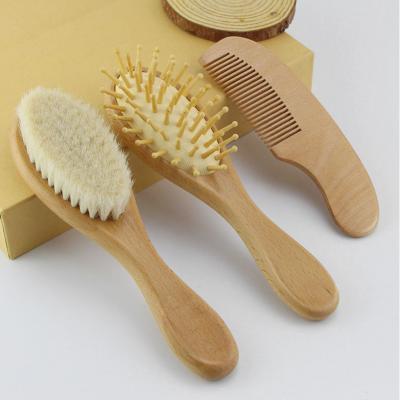 China Free Sample 3 Pcs Battery Operated Professional Toddler Comb Baby Hair Goat Hair Natural Eco-Friendly Wooden Reading Brush for sale