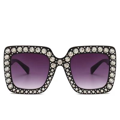 China Luxury Women Fashion Vintage Oversized Square Crystal Diamond Sunglasses for sale