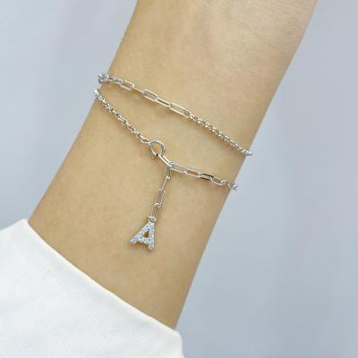 China Cute FJ Micro-inlaid Zircon S925 Sterling Silver 26 English letter bracelet female patchwork new chain for sale