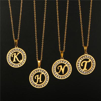 China Other FJ Stainless Steel Round Diamond 26 Letter Necklace Gold English Pendant Necklace Titanium Steel Necklace for sale