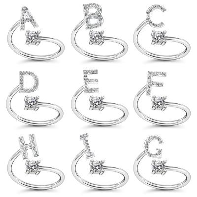 China Cute Creative English Letter Opening Diamond Ring 26 FJ Adjustable Ring for sale