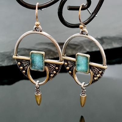 China FJ's new CLASSIC natural stone creative ball inlaid blue vintage plated Thai silver ore earrings color selection earrings for sale