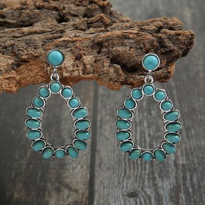 China FJ Turquoise Vintage CLASSIC Natural Stone Water Drop Hollow-out Stud Earrings Personalized & Exaggerated Earrings for sale