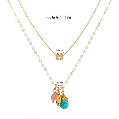 China Retro CLASSIC Natural Stone Alloy FJ Metal Ornament Multilayer Popular Necklace for sale