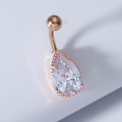 China Wholesale Lady Exquisite Jewelry Stainless Steel Navel Nail Jewelry Gift Big Zircon Water Drop Lost Belly Button Ring FASHIONABLE for sale