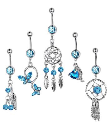 China Lady FASHION Lost Five-piece Set Blue Exquisite Nail Zircon Combination Ring Belly Button Navel Jewelry Accessories Gift for sale