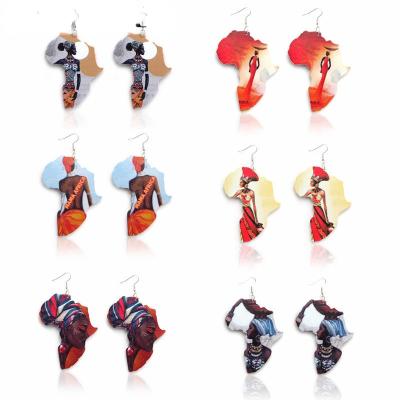 China 2022 FJ Cute Wooden Bead Earrings Africa Map Fashion Wooden Ornament New for sale