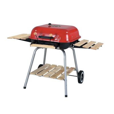 China SEJR Easily Assembled 18 Inch Red Portable BBQ Grill With Table Wood Charcoal BBQ Side Grill 95.8X55.5X64.5cm for sale