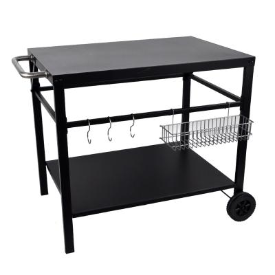 China SEJR Double-Shelf Movable Dining Cart Table Cart BBQ Rack Multifunctional Steel Worktable with Wheels for sale