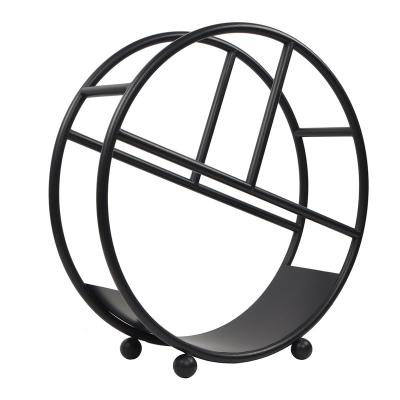 China SEJR Fireplace Accessory Black Round Steel Metal Firewood Rack Log Indoor Outdoor Firewood Racks for sale