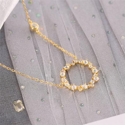 China New Fashion Simple CLASSIC 18K Gold O-Shaped Diamond S925 Sterling Silver Necklace For Ladies for sale