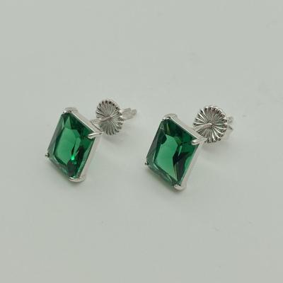 China Cute Earring Bling 925 Sterling Silver Green Color Pink Clear Color 3A Square Pierced Zircon Latest Pierced Earring for sale