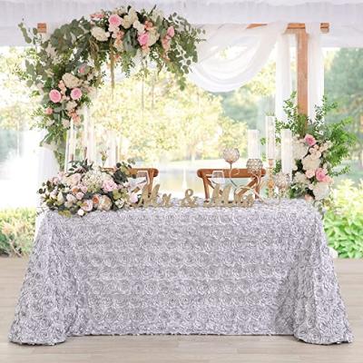 China 3D Rosette Satin Flower Embroidery Disposable Luxury Table Cloth Customized Taffeta Round Elegant Table Cover Covered For Wedding Party for sale