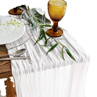 China Custom Cheap Beautiful Decoration Chiffon Crepe Gauze Cheesecloth Terracotta Polyester Table Runner For Wedding Party Birthday Decoration for sale