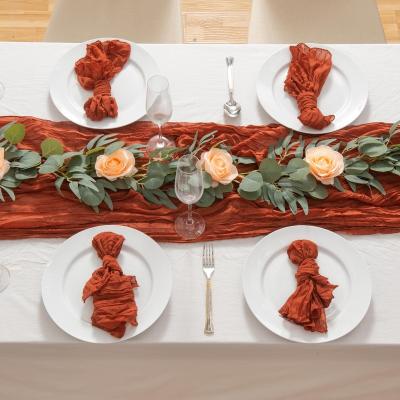 China Custom Cheap Beautiful Decoration Chiffon Crepe Gauze Cheesecloth Terracotta Polyester Table Runner For Wedding Party Birthday Decoration for sale