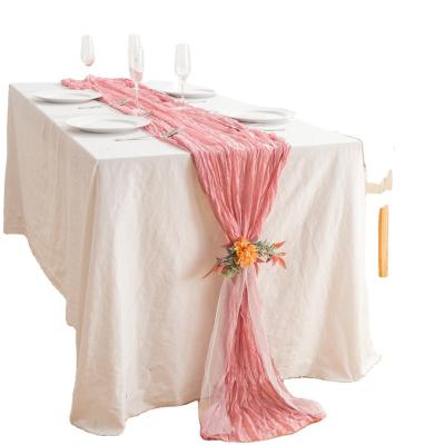 China Custom Cheap Beautiful Decoration Chiffon Crepe Gauze Cheesecloth Terracotta Polyester Table Runner For Wedding Party Birthday Decoration for sale