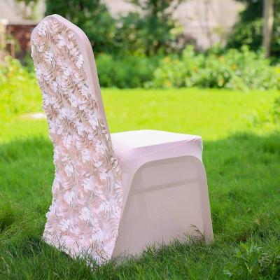 China Wholesale Jacquard Spandex White Flower Chair Cover/Wedding Banquet Chair Cover for sale