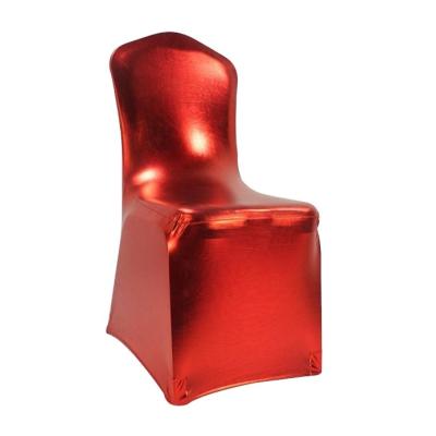 China Simple Wholesale Luxury Stretch Spandex Glod Aluminum Printing Chair Seat Covers For Wedding Party Banquet Dining for sale