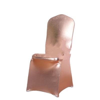 China Simple Wholesale Luxury Stretch Spandex Glod Aluminum Printing Chair Seat Covers For Wedding Party Banquet Dining for sale