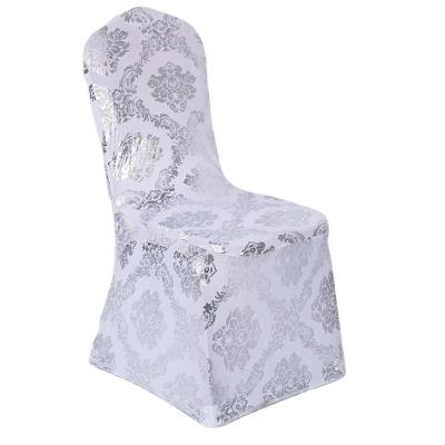 China Simple Wholesale Luxury Stretch Spandex Glod Aluminum Printing Chair Seat Covers For Wedding Party Banquet Dining for sale